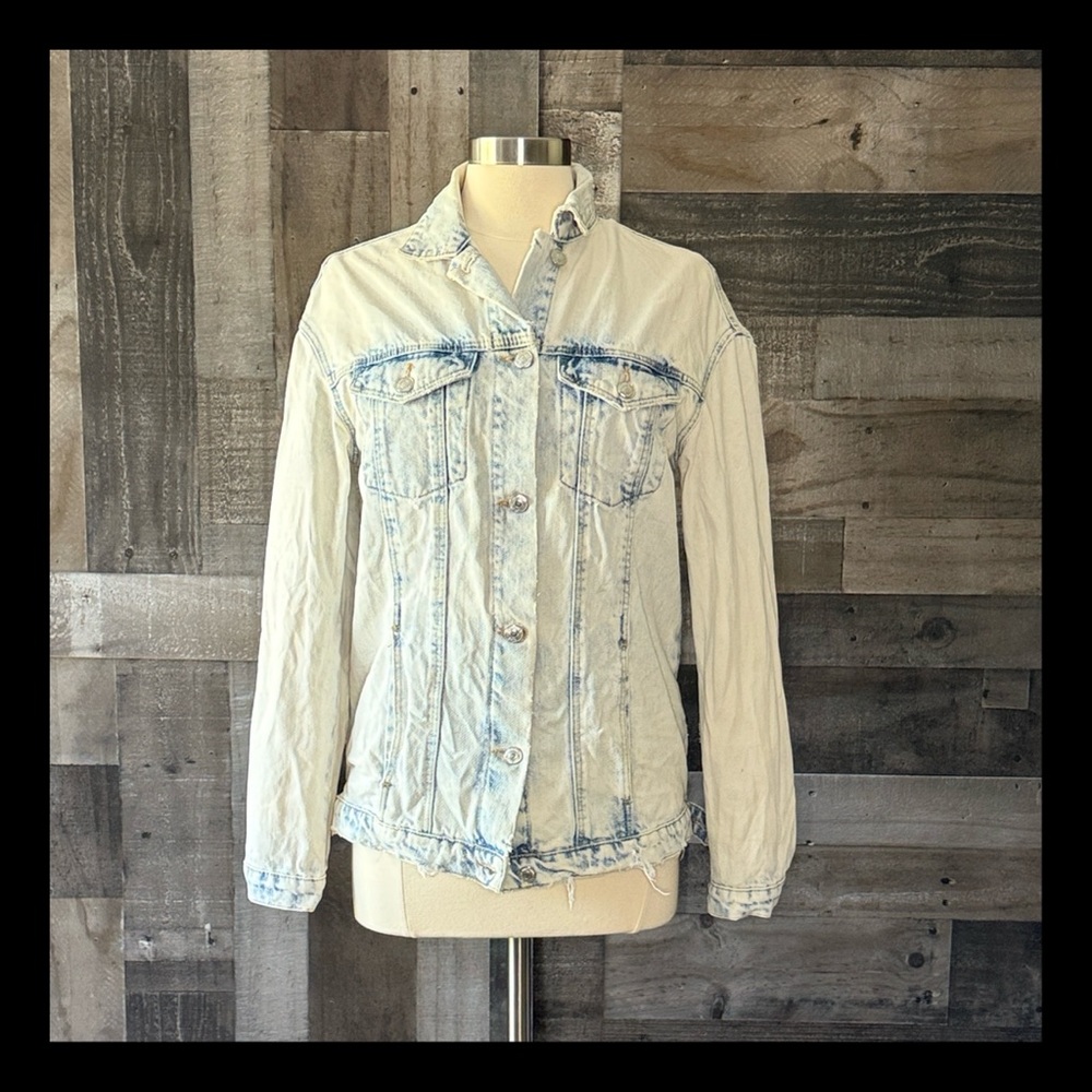 ZARA acid wash jean jacket XSmall distressed denim festival boho biker fall